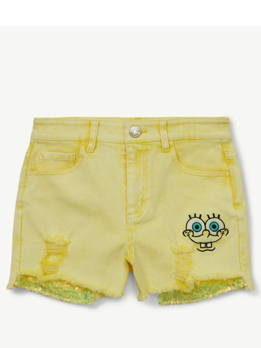 SpongeBob Girls Justice Yellow Denim Sequin Shorts Size 8 NWT